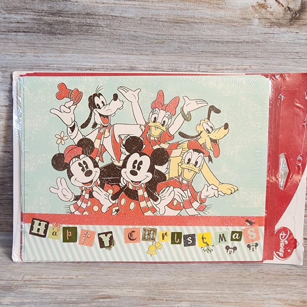 Disney Mickey Mouse Friends Vintage Style Christmas Cards 4 Pack New Sealed